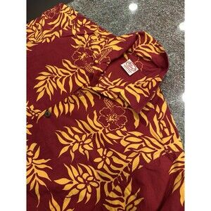 Vintage Go Barefoot USA Red Hawaiian Shirt Fish Canoes Colorful Cotton M EUC